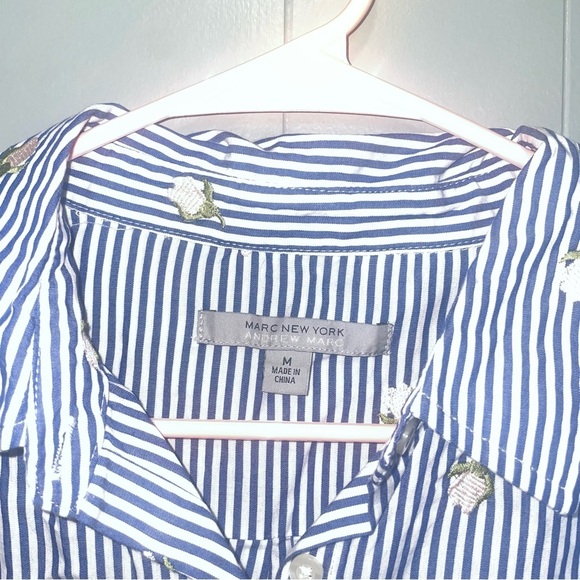 Marc New York Andrew Marc Navy and White Button Down Flower Embroidery Medium - Picture 3 of 6